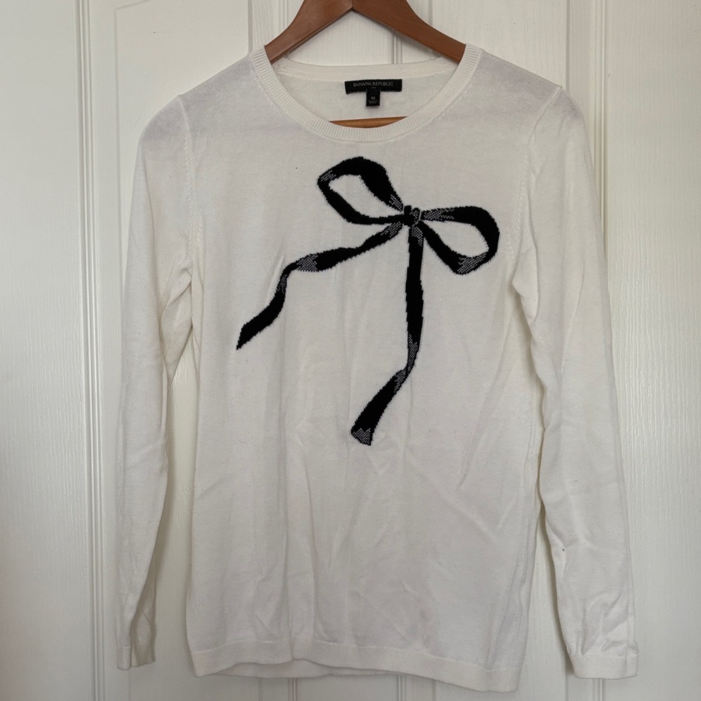 Banana Republic White Long Sleeve Top with Black Bow